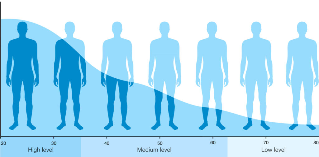 Chart of men's testosterone level by age