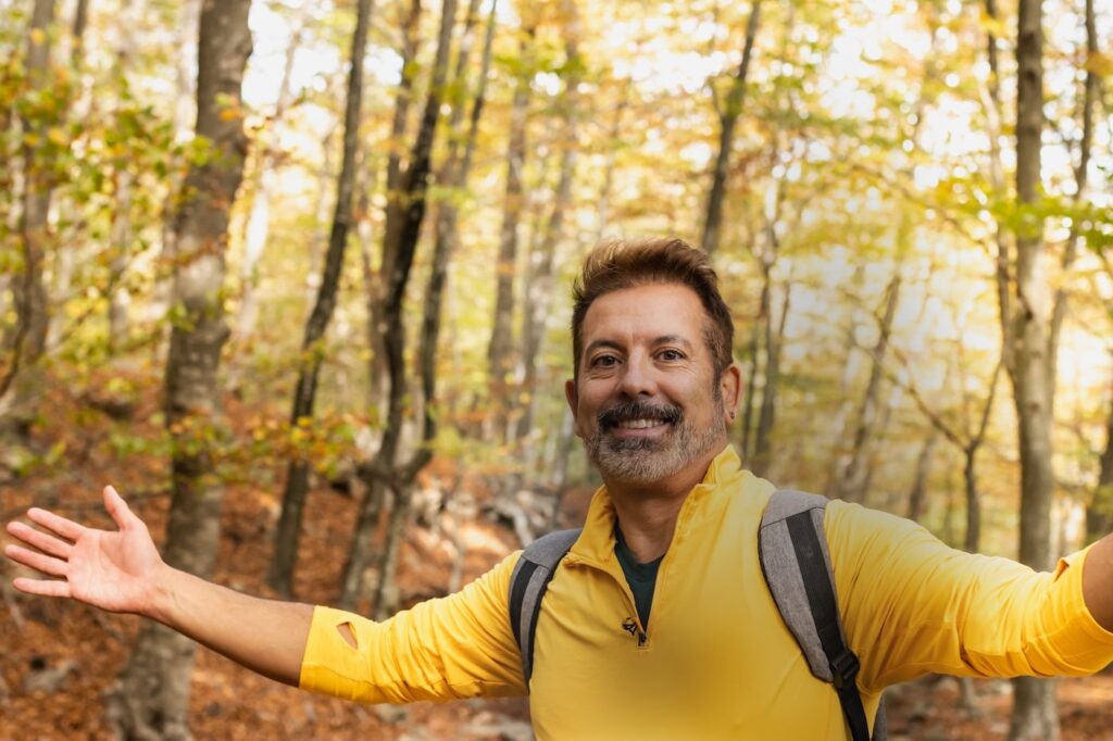 hiking in the woods