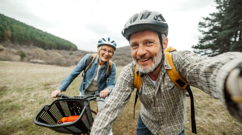 Couple biking