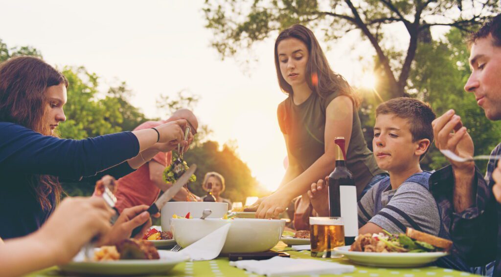 Family Having Dinner Outside
